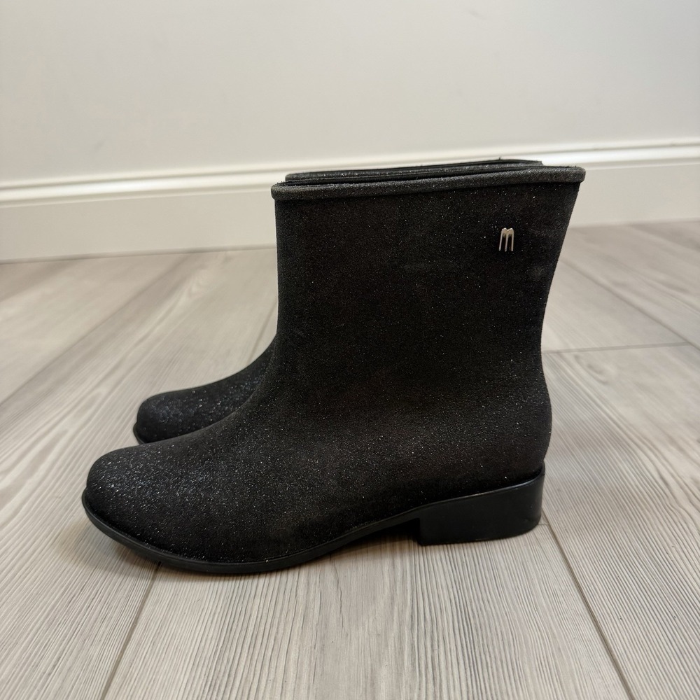 MELISSA Moon Dust Black Silver GLITTER Ankle Boot Boots Shoes US 5